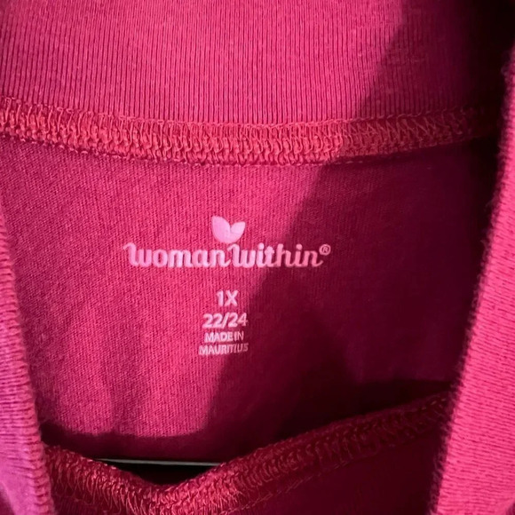 Woman Within Dark Red Long Sleeve T Shirt Size 1X Mock Neck Knit Pullover Top - Picture 3 of 3